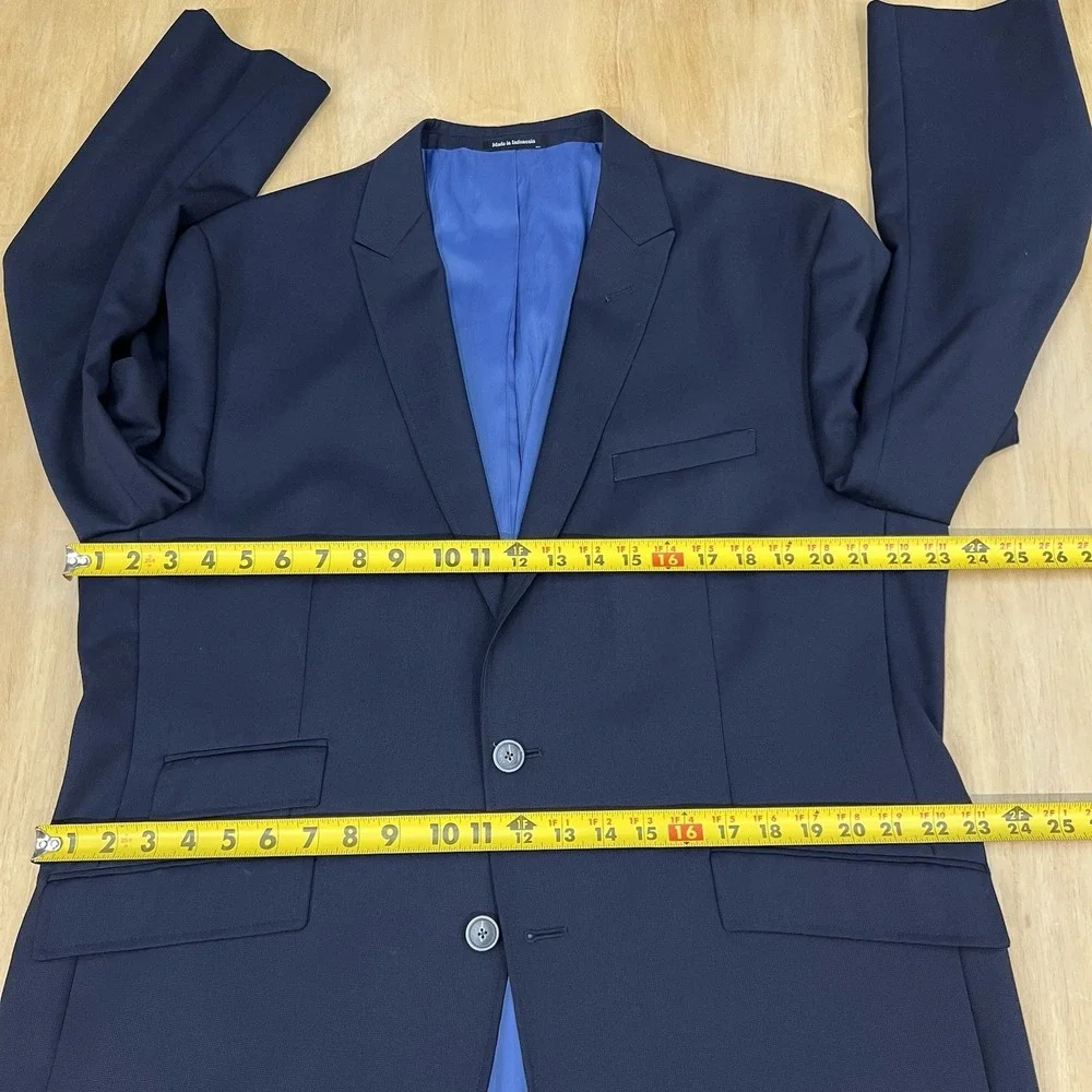 Egara Suit Jacket Blazer Mens 46R Slim Fit Wool Polyester Dark Navy Peak Lapel